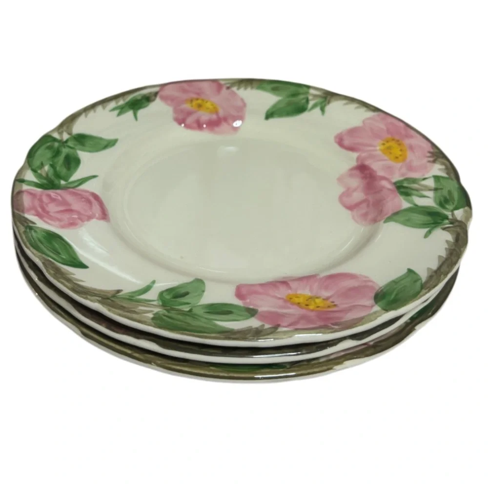 Franciscan Desert Rose 8” Plates 3 Pc Set Vintage Dishes USA Cottage Cream Pink